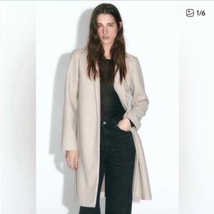 Joie Shawl Collar Open Front Coatigan Longline Knit Jacket Neutral Beige